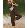 imageFlygo Womens Casual Jumpsuit Crewneck Cap Sleeve Long Wide Leg Pants One Piece Outfits Drawstring Romper with PocketsCoffee