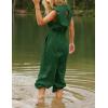 imageFlygo Womens Casual Jumpsuit Crewneck Cap Sleeve Long Wide Leg Pants One Piece Outfits Drawstring Romper with PocketsDarkgreen