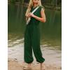 imageFlygo Womens Casual Jumpsuit Crewneck Cap Sleeve Long Wide Leg Pants One Piece Outfits Drawstring Romper with PocketsDarkgreen