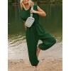 imageFlygo Womens Casual Jumpsuit Crewneck Cap Sleeve Long Wide Leg Pants One Piece Outfits Drawstring Romper with PocketsDarkgreen