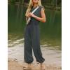 imageFlygo Womens Casual Jumpsuit Crewneck Cap Sleeve Long Wide Leg Pants One Piece Outfits Drawstring Romper with PocketsDarkgrey