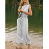 imageFlygo Womens Casual Jumpsuit Crewneck Cap Sleeve Long Wide Leg Pants One Piece Outfits Drawstring Romper with PocketsLightgrey
