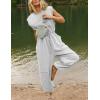 imageFlygo Womens Casual Jumpsuit Crewneck Cap Sleeve Long Wide Leg Pants One Piece Outfits Drawstring Romper with PocketsLightgrey