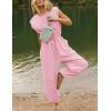 imageFlygo Womens Casual Jumpsuit Crewneck Cap Sleeve Long Wide Leg Pants One Piece Outfits Drawstring Romper with PocketsLightpink