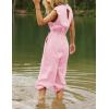 imageFlygo Womens Casual Jumpsuit Crewneck Cap Sleeve Long Wide Leg Pants One Piece Outfits Drawstring Romper with PocketsLightpink