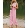 imageFlygo Womens Casual Jumpsuit Crewneck Cap Sleeve Long Wide Leg Pants One Piece Outfits Drawstring Romper with PocketsLightpink