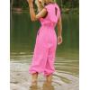 imageFlygo Womens Casual Jumpsuit Crewneck Cap Sleeve Long Wide Leg Pants One Piece Outfits Drawstring Romper with PocketsPink