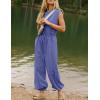 imageFlygo Womens Casual Jumpsuit Crewneck Cap Sleeve Long Wide Leg Pants One Piece Outfits Drawstring Romper with PocketsPurple