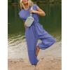 imageFlygo Womens Casual Jumpsuit Crewneck Cap Sleeve Long Wide Leg Pants One Piece Outfits Drawstring Romper with PocketsPurple