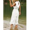 imageFlygo Womens Casual Jumpsuit Crewneck Cap Sleeve Long Wide Leg Pants One Piece Outfits Drawstring Romper with PocketsWhite