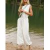 imageFlygo Womens Casual Jumpsuit Crewneck Cap Sleeve Long Wide Leg Pants One Piece Outfits Drawstring Romper with PocketsWhite