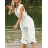 imageFlygo Womens Casual Jumpsuit Crewneck Cap Sleeve Long Wide Leg Pants One Piece Outfits Drawstring Romper with PocketsWhite
