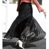 imageFlygo Womens Casual Metallic Shiny Shimmer Pleated Swing Maxi Long SkirtBlack