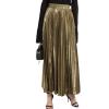 imageFlygo Womens Casual Metallic Shiny Shimmer Pleated Swing Maxi Long SkirtGold
