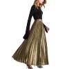 imageFlygo Womens Casual Metallic Shiny Shimmer Pleated Swing Maxi Long SkirtGold