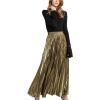 imageFlygo Womens Casual Metallic Shiny Shimmer Pleated Swing Maxi Long SkirtGold