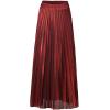 imageFlygo Womens Casual Metallic Shiny Shimmer Pleated Swing Maxi Long SkirtRed