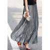 imageFlygo Womens Casual Metallic Shiny Shimmer Pleated Swing Maxi Long SkirtSilver