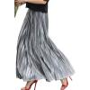 imageFlygo Womens Casual Metallic Shiny Shimmer Pleated Swing Maxi Long SkirtSilver