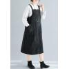 imageFlygo Womens Casual Mid Length Long Corduroy Jumpers Button Down Swing Overall Pinafore Dress SkirtBlack