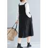 imageFlygo Womens Casual Mid Length Long Corduroy Jumpers Button Down Swing Overall Pinafore Dress SkirtBlack