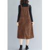 imageFlygo Womens Casual Mid Length Long Corduroy Jumpers Button Down Swing Overall Pinafore Dress SkirtCoffee