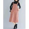 imageFlygo Womens Casual Mid Length Long Corduroy Jumpers Button Down Swing Overall Pinafore Dress SkirtPink