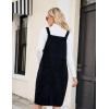 imageFlygo Womens Corduroy Jumper Overall Pinafore Midi Dress Skirt with PocketsBlack