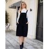 imageFlygo Womens Corduroy Jumper Overall Pinafore Midi Dress Skirt with PocketsBlack
