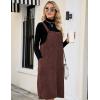 imageFlygo Womens Corduroy Jumper Overall Pinafore Midi Dress Skirt with PocketsBrown