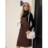 imageFlygo Womens Corduroy Jumper Overall Pinafore Midi Dress Skirt with PocketsBrown