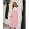 imageFlygo Womens Corduroy Jumper Overall Pinafore Midi Dress Skirt with PocketsPink