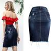 imageFlygo Womens Distressed Knee Length Denim Pencil Skirts Middle SlitBlue