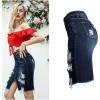 imageFlygo Womens Distressed Knee Length Denim Pencil Skirts Middle SlitBlue