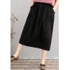 imageFlygo Womens Elastic High Waist Cotton Linen Distressed Vintage Midi SkirtBlack