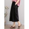 imageFlygo Womens Elastic High Waist Cotton Linen Distressed Vintage Midi SkirtBlack