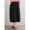 imageFlygo Womens Elastic High Waist Cotton Linen Distressed Vintage Midi SkirtBlack