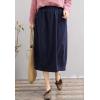 imageFlygo Womens Elastic High Waist Cotton Linen Distressed Vintage Midi SkirtNavy Blue