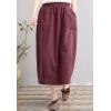 imageFlygo Womens Elastic High Waist Cotton Linen Distressed Vintage Midi SkirtWine Red