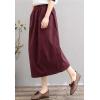 imageFlygo Womens Elastic High Waist Cotton Linen Distressed Vintage Midi SkirtWine Red