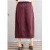 imageFlygo Womens Elastic High Waist Cotton Linen Distressed Vintage Midi SkirtWine Red