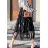 imageFlygo Womens Elastic High Waisted Layered Mesh Tulle Party Long SkirtBlack