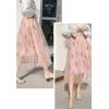 imageFlygo Womens Elastic High Waisted Layered Mesh Tulle Party Long SkirtPink