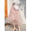 imageFlygo Womens Elastic High Waisted Layered Mesh Tulle Party Long SkirtPink
