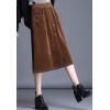 imageFlygo Womens Elastic Waist Button Front ALine Corduroy Midi Skirt with PocketsKhaki