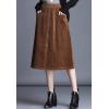 imageFlygo Womens Elastic Waist Button Front ALine Corduroy Midi Skirt with PocketsKhaki