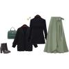 imageFlygo Womens High Waist Knitted Ruffle Irregular Hem Midi Skirt Frill Wrap Skirts DressArmy Green