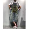 imageFlygo Womens Loose Baggy Midi Length Denim Jeans Jumpers Overall Pinafore Dress SkirtGreen