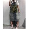 imageFlygo Womens Loose Baggy Midi Length Denim Jeans Jumpers Overall Pinafore Dress SkirtGreen