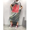 imageFlygo Womens Loose Baggy Midi Length Denim Jeans Jumpers Overall Pinafore Dress SkirtRed